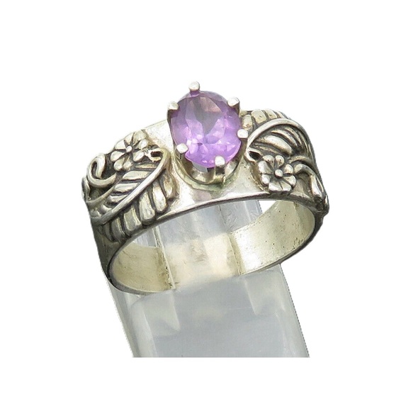 CAROLYN POLLACK 925 Silver Vintage Amethyst Floral Band Ring Sz 9 - Picture 9 of 9